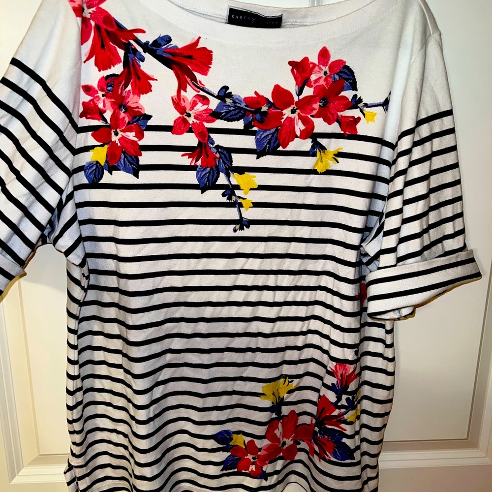 White Striped Floral long shirt